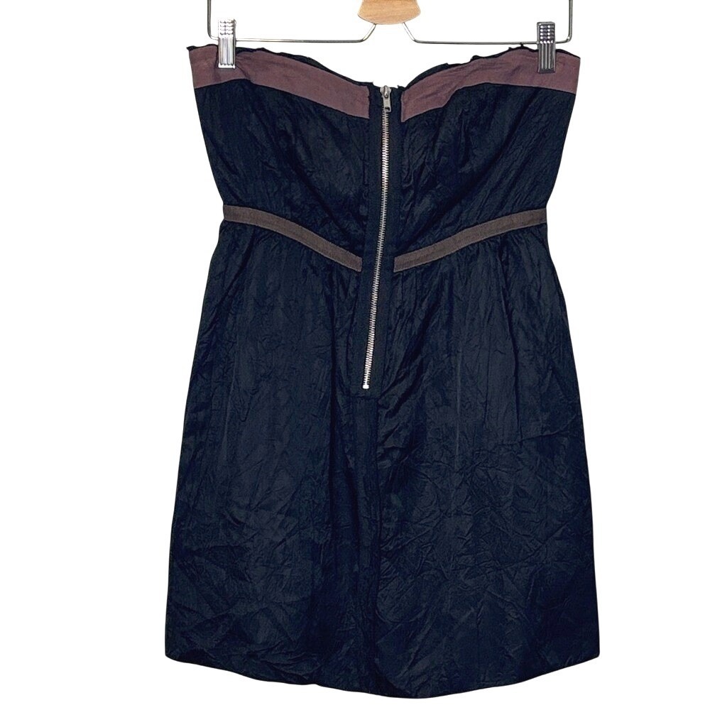 Vintage Y2K Free‎ People Strapless Dress Front Zip Black Crinkle Fabric